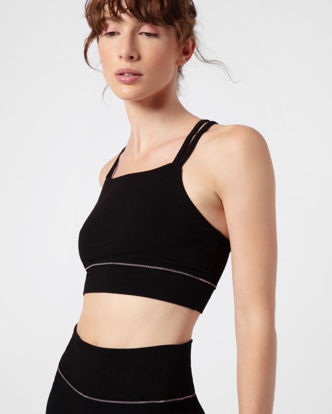 Repetto F4XL302 Women Ribbed Bra With Thin Straps Clothing Black