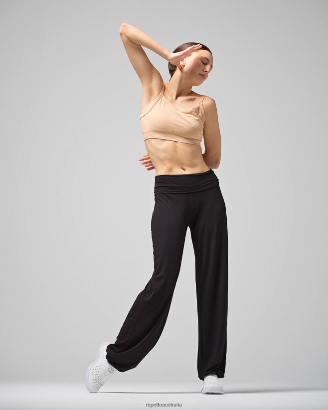 Repetto F4XL373 Women Viscose Jazz Pants With Fold Over Waistband Clothing Black