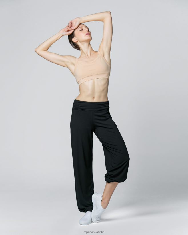 Repetto F4XL373 Women Viscose Jazz Pants With Fold Over Waistband Clothing Black