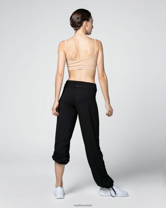 Repetto F4XL373 Women Viscose Jazz Pants With Fold Over Waistband Clothing Black