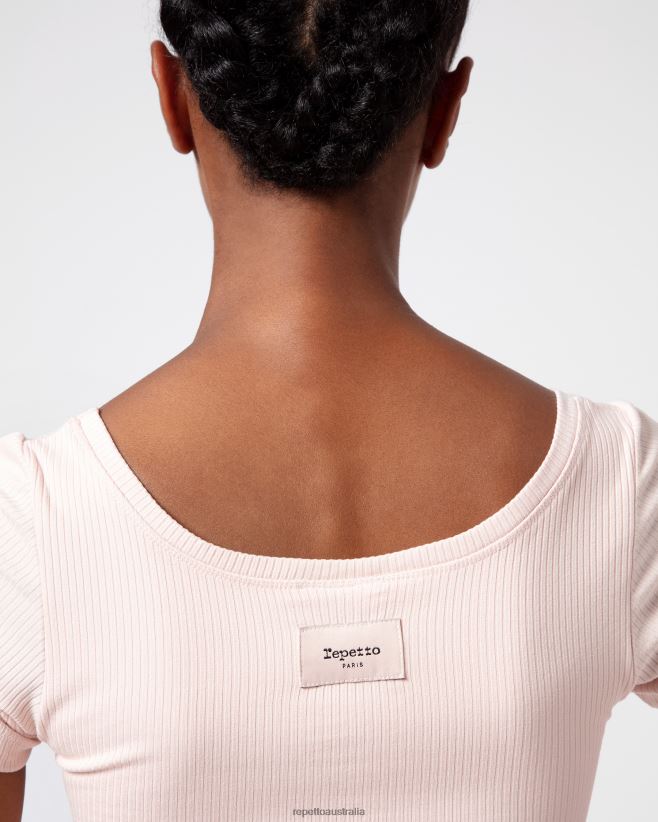 Repetto F4XL328 Women Ribbed Short Top Clothing Petal Pink