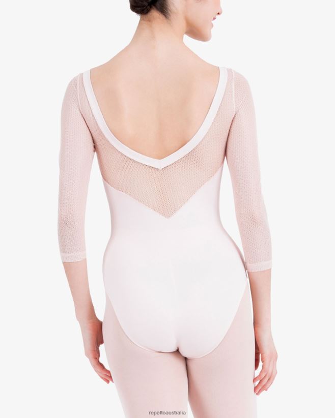 Repetto F4XL441 Women 3/4 Sleeves Leotard With Lace Clothing Petal Pink