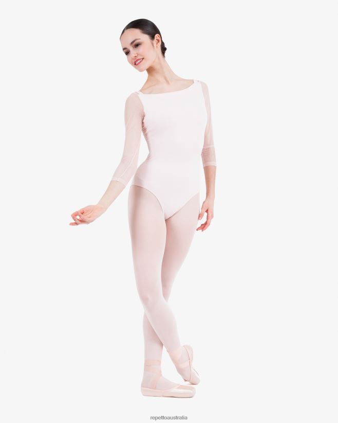 Repetto F4XL441 Women 3/4 Sleeves Leotard With Lace Clothing Petal Pink