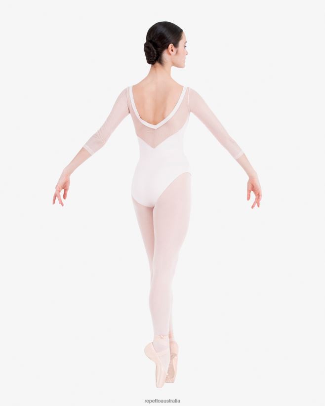 Repetto F4XL441 Women 3/4 Sleeves Leotard With Lace Clothing Petal Pink