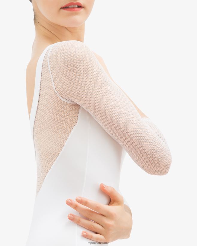 Repetto F4XL444 Women 3/4 Sleeves Leotard With Lace Clothing White