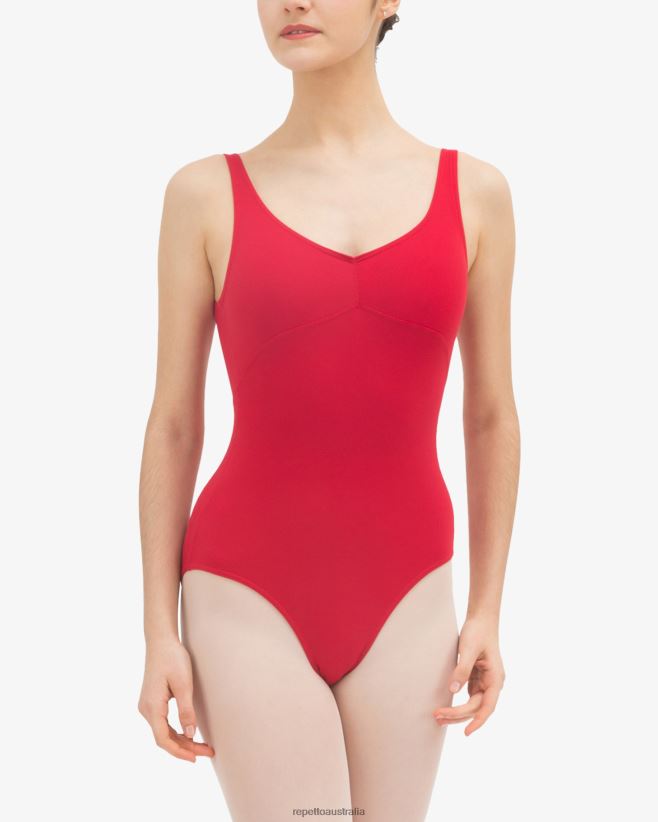 Repetto F4XL448 Women Gathered Front And Back Leotard Neckline Clothing Carnation Red