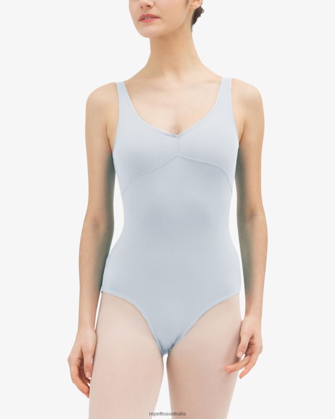 Repetto F4XL459 Women Gathered Front And Back Leotard Neckline Clothing Orphee Blue