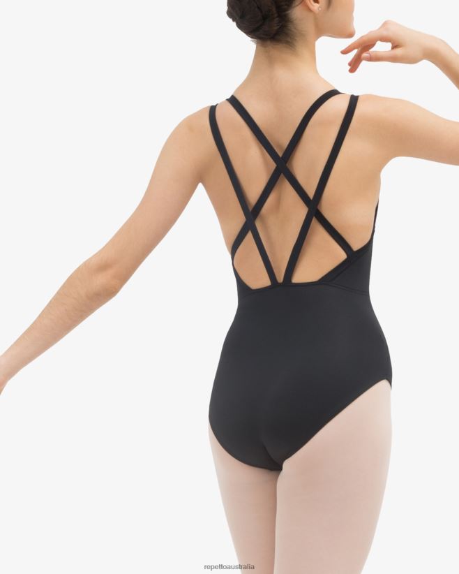 Repetto F4XL470 Women Thin Straps Crossed Front Leotard Clothing Black