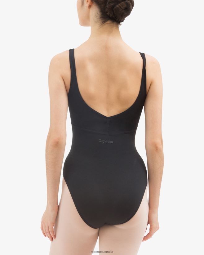 Repetto F4XL475 Women Gathered Front And Back Leotard Neckline Clothing Black