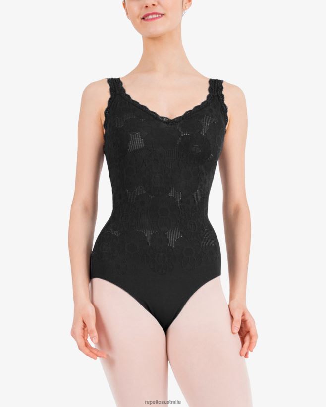 Repetto F4XL476 Women Thin Straps Lace Leotard Clothing Black