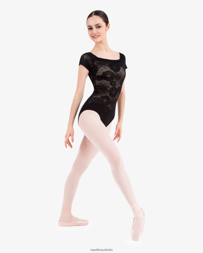 Repetto F4XL482 Women Short Sleeves Lace Leotard Clothing Black