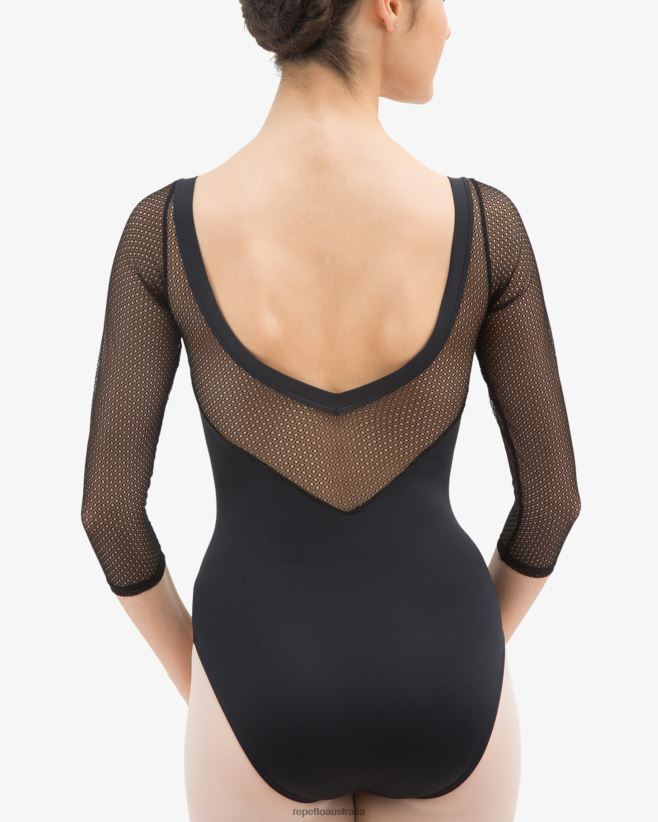 Repetto F4XL486 Women 3/4 Sleeved Leotard With Lace Clothing Black