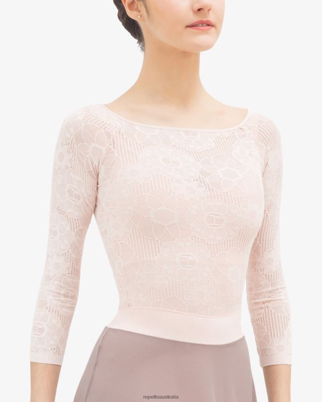 Repetto F4XL547 Women Long Sleeves Top In Rosette Lace Clothing Petal Pink