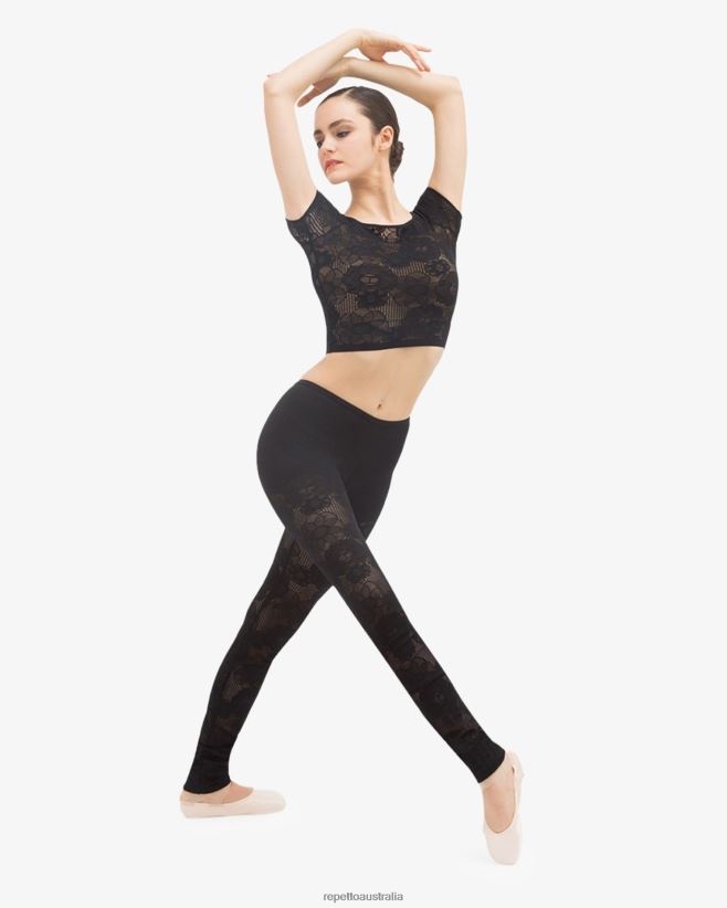 Repetto F4XL554 Women Short Top In Rosette Lace Clothing Black