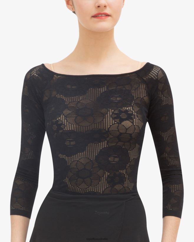 Repetto F4XL555 Women Long Sleeves Top In Rosette Lace Clothing Black