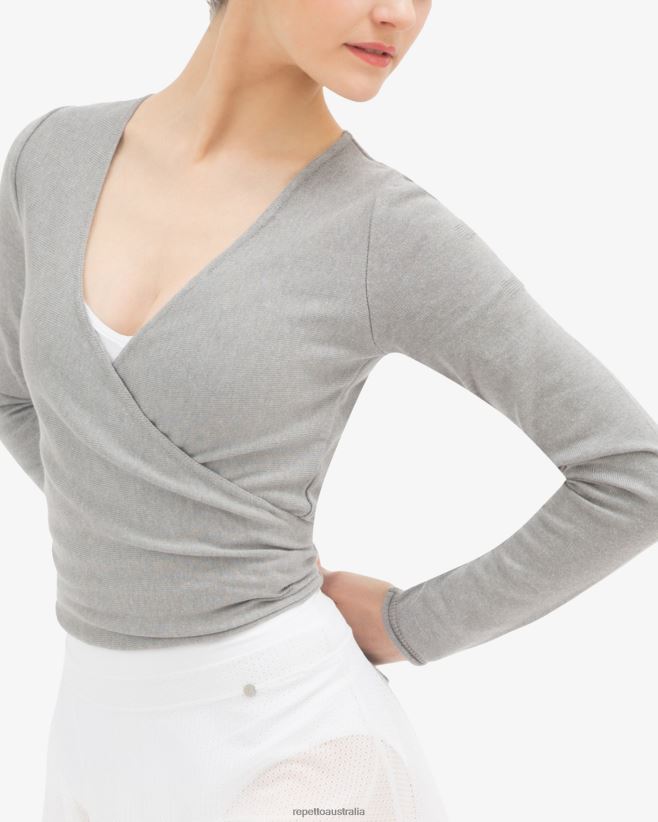 Repetto F4XL512 Women Long Sleeved Wrap-Over Clothing Mouse Grey
