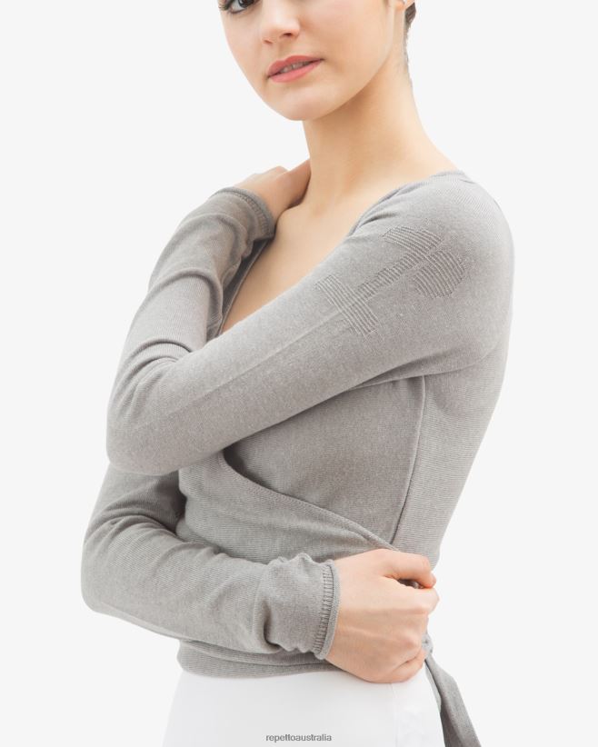 Repetto F4XL512 Women Long Sleeved Wrap-Over Clothing Mouse Grey