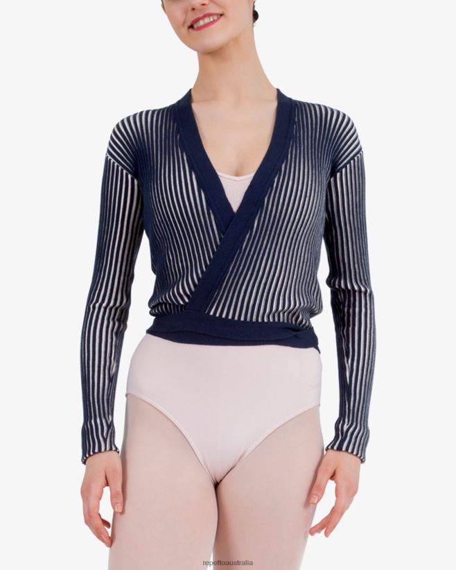 Repetto F4XL527 Women Bicolor Rib-Knit Wrap-Over Clothing Blue And Petale Pink