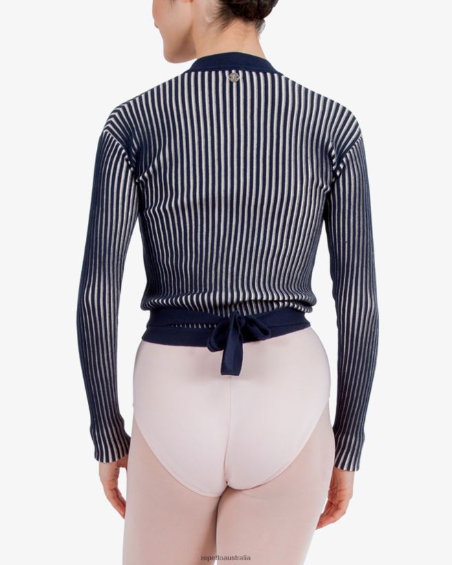 Repetto F4XL527 Women Bicolor Rib-Knit Wrap-Over Clothing Blue And Petale Pink