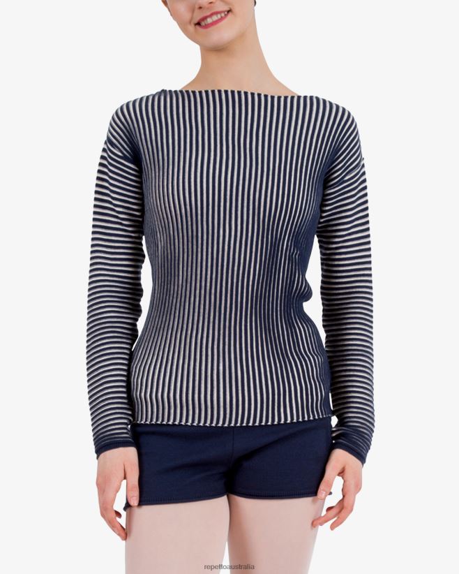 Repetto F4XL528 Women Bicolor Rib-Knit Jumper Clothing Blue And Petale Pink