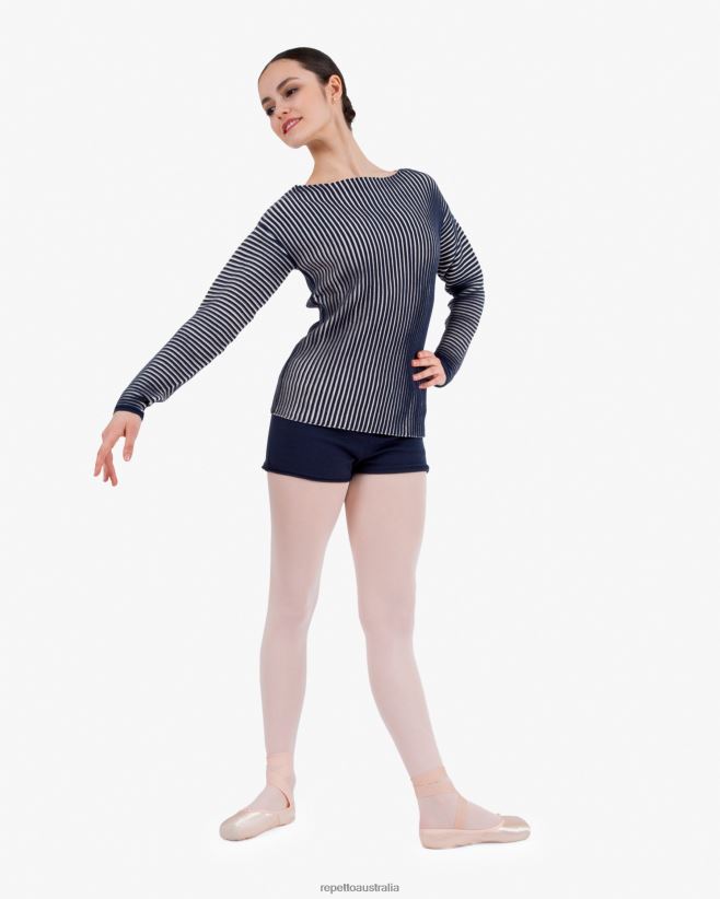 Repetto F4XL528 Women Bicolor Rib-Knit Jumper Clothing Blue And Petale Pink