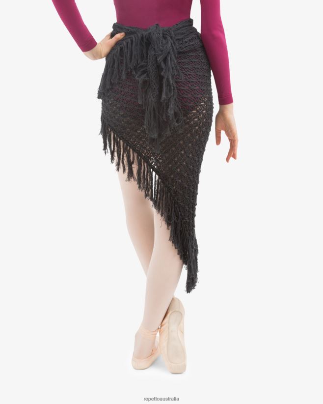 Repetto F4XL538 Women Knit Shawl With Fringes Clothing Anthracite Grey