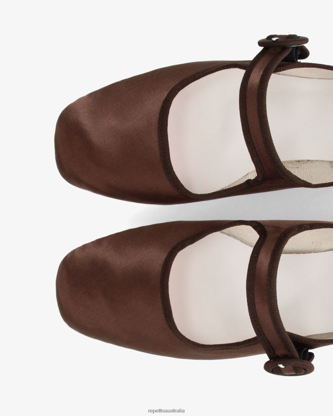 Repetto F4XL150 Women Georgia Mary Janes - Satin Footwear Mocha Brown