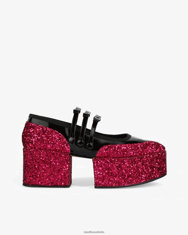 Repetto F4XL159 Women X Noir Kei Ninomiya - Glitter Platform Mary Janes Footwear Fuchsia Pink And Black