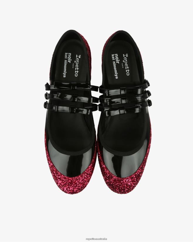 Repetto F4XL159 Women X Noir Kei Ninomiya - Glitter Platform Mary Janes Footwear Fuchsia Pink And Black