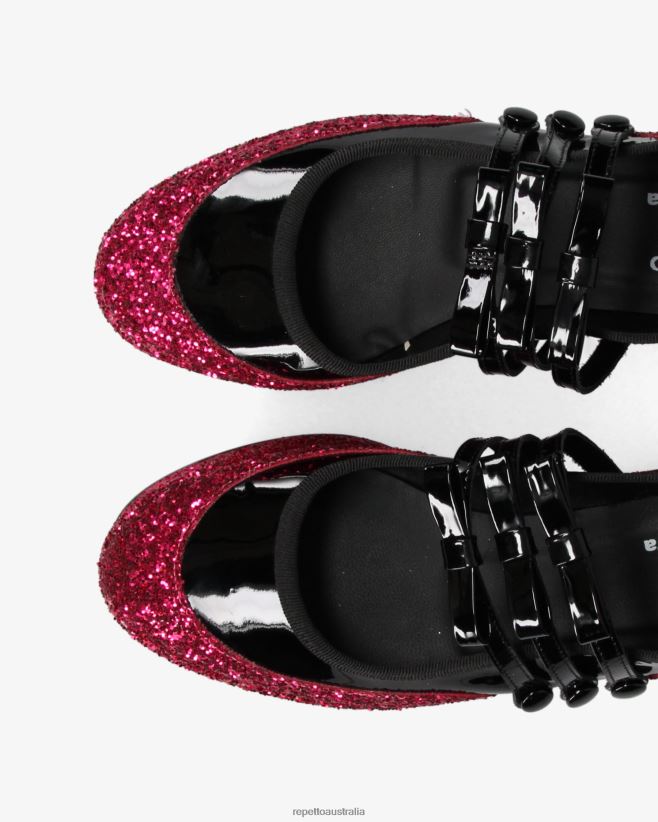 Repetto F4XL159 Women X Noir Kei Ninomiya - Glitter Platform Mary Janes Footwear Fuchsia Pink And Black