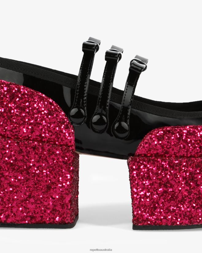 Repetto F4XL159 Women X Noir Kei Ninomiya - Glitter Platform Mary Janes Footwear Fuchsia Pink And Black