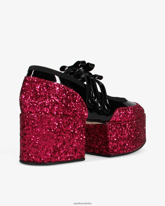 Repetto F4XL159 Women X Noir Kei Ninomiya - Glitter Platform Mary Janes Footwear Fuchsia Pink And Black