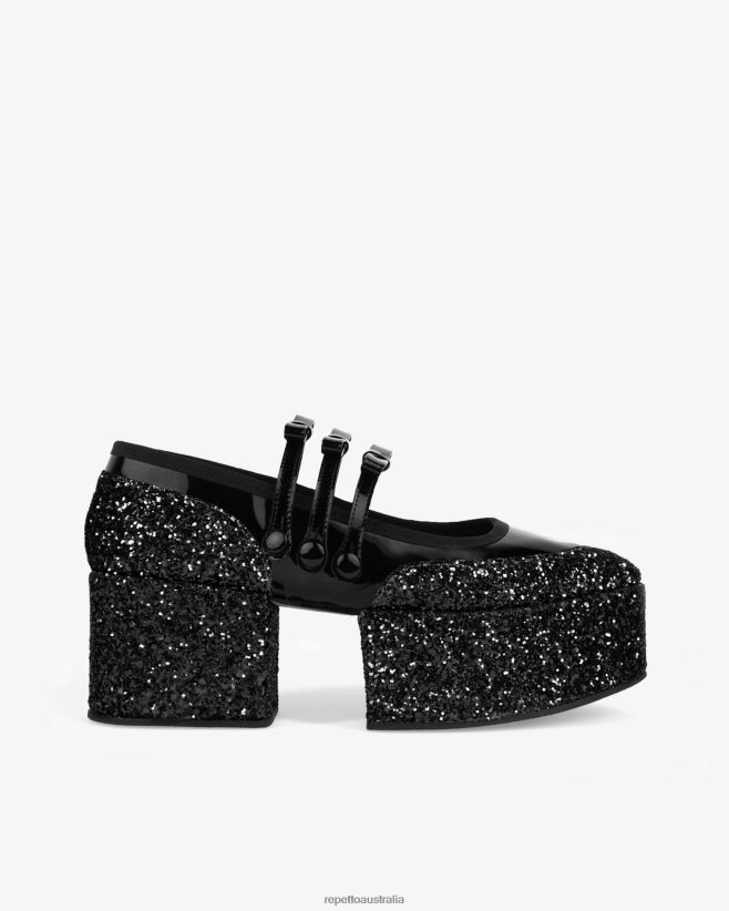 Repetto F4XL160 Women X Noir Kei Ninomiya - Glitter Platform Mary Janes Footwear Black