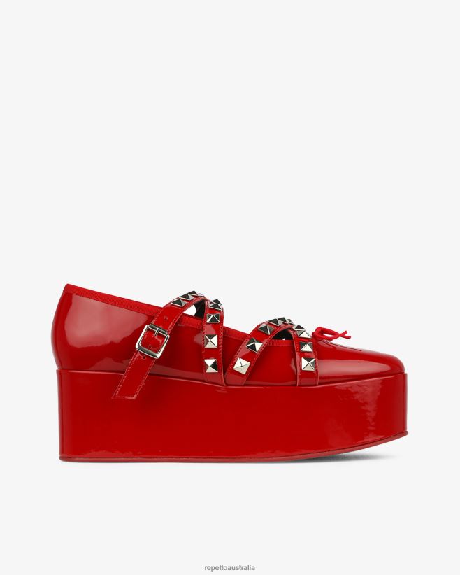 Repetto F4XL183 Women X Noir Kei Ninomiya - Platform Mary Janes With Studded Strap Footwear Flammy Red